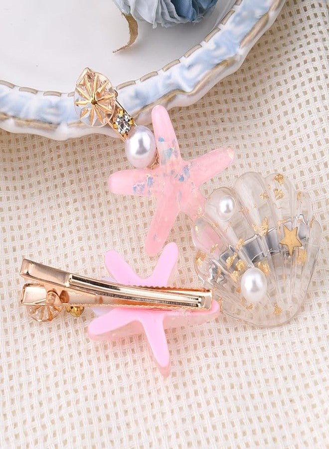 Sdopbinbin Starfish Seashell Hair Accessories for Women Girls Kids Pink Starfish Hair Clip Halloween Hair Clips Barrette for Women Sea Star Shell Hair Clip Beach Ocean Hair Clips for Girls Seashell Hairpins 3Pcs - Image 4